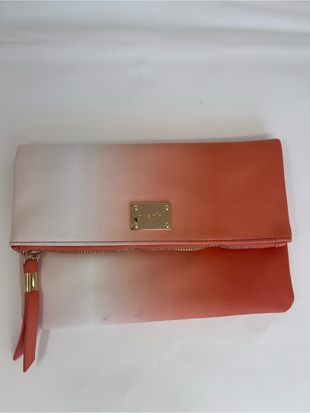 Mark’s Fold-Over Clutch Bag in Ombre Coral and Cream - Designer Plaque - Picture 1 of 7